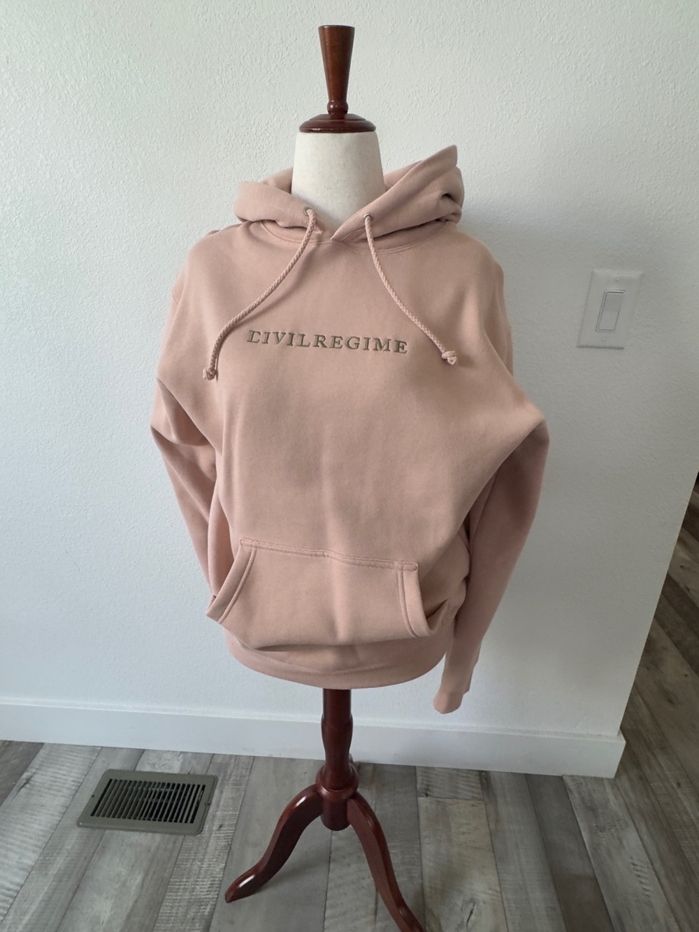 Civil Regime Women's Hoodie in Dusty Pink & Embroidered Roses.